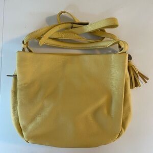 Everyday Yellow Leather Crossbody Bag with Tassel